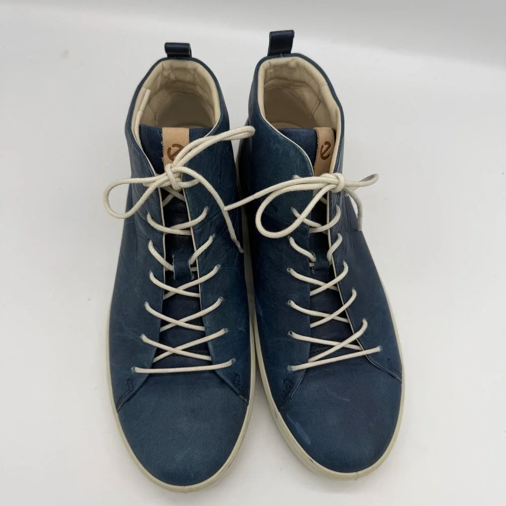ECCO Soft 8 Indigo Blue Leather High Top Lace Up Sneakers Womens 8 EU 39